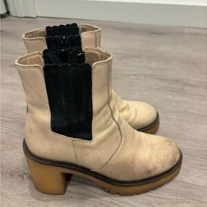 Stylish Cream and Black Women's Ankle Boots